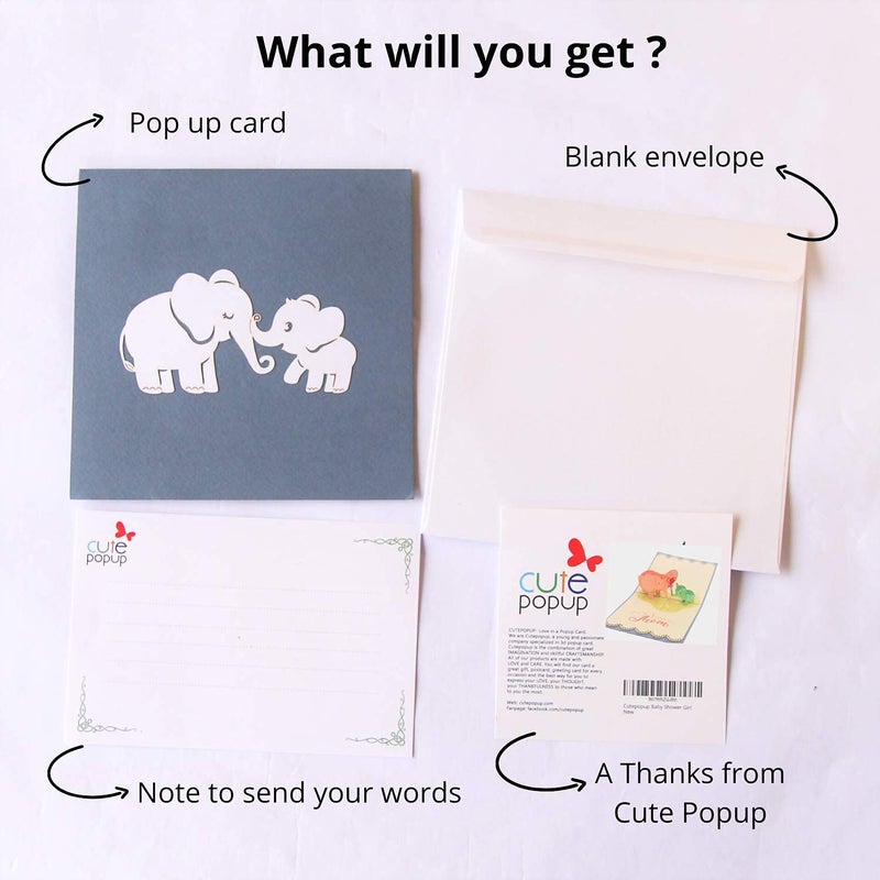 CUTE POPUP - Adorable Elephants Baby & Mom Mother's Day 3D Popup Card Thinking of You Surpring Present for Mom, Woman, or Someone You Love - Image 5